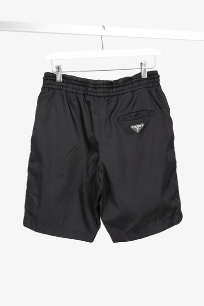 Prada Black Nylon Side-Stripe Logo Drawstring Shorts