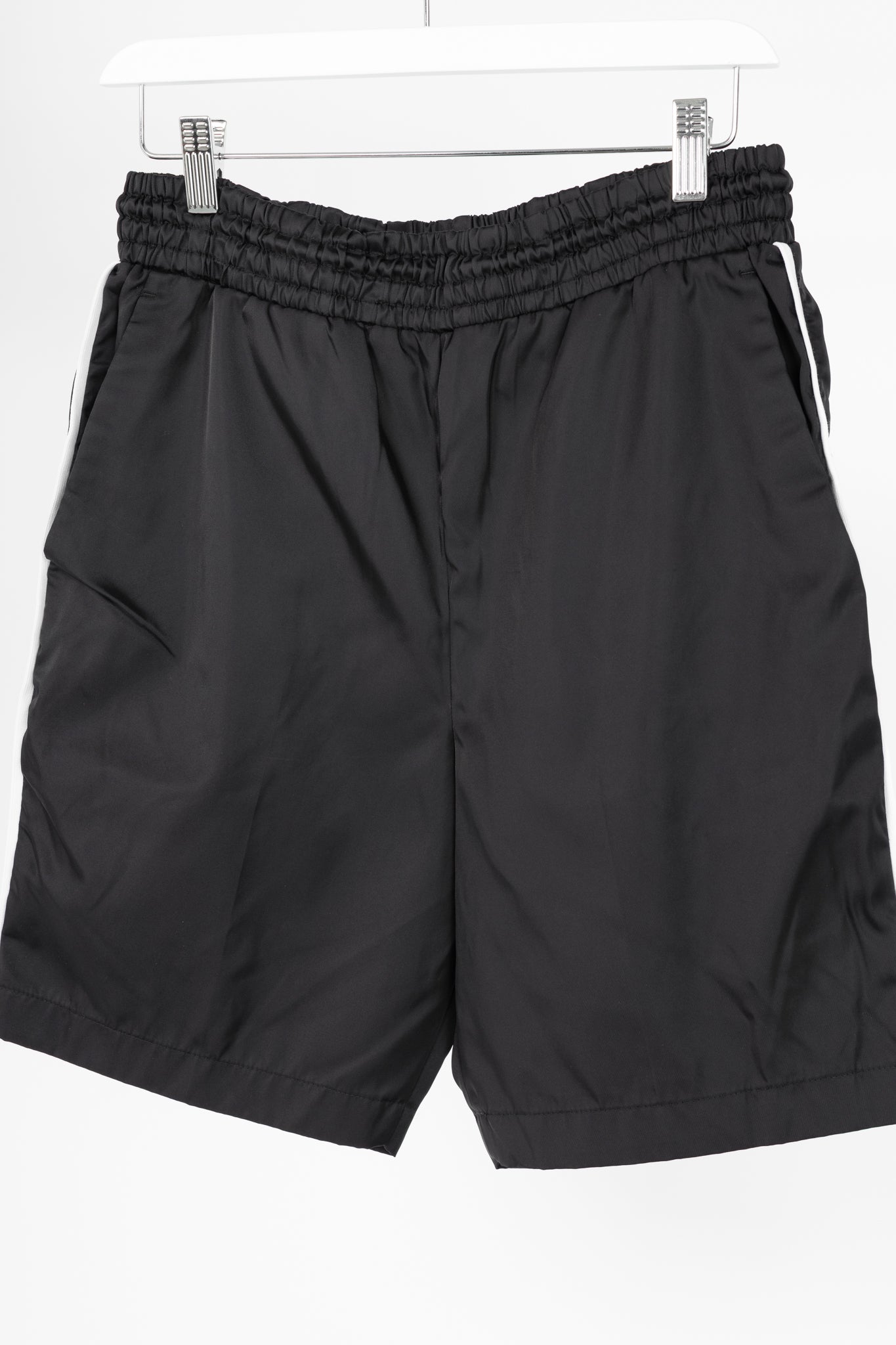 Prada Black Nylon Side-Stripe Logo Drawstring Shorts