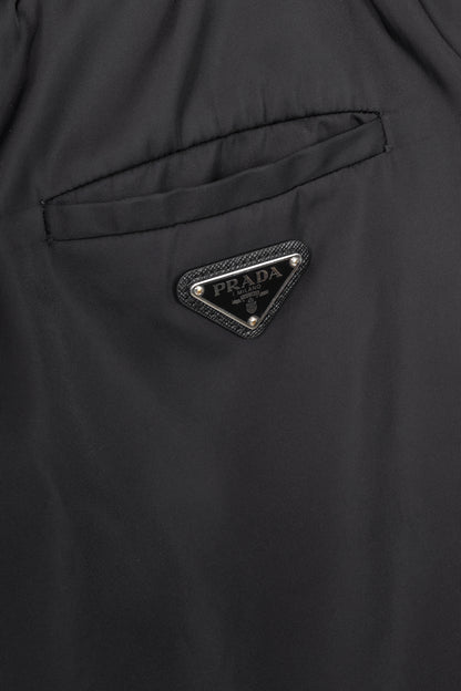 Prada Black Nylon Side-Stripe Logo Drawstring Shorts