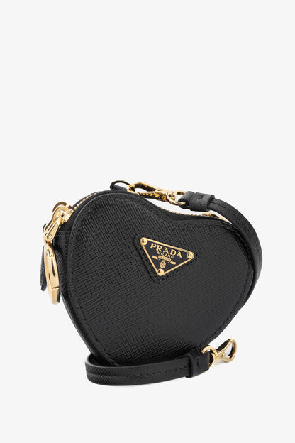 Prada Nero Saffiano Leather Mini Heart Pouch