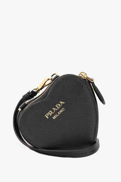 Prada Nero Saffiano Leather Mini Heart Pouch