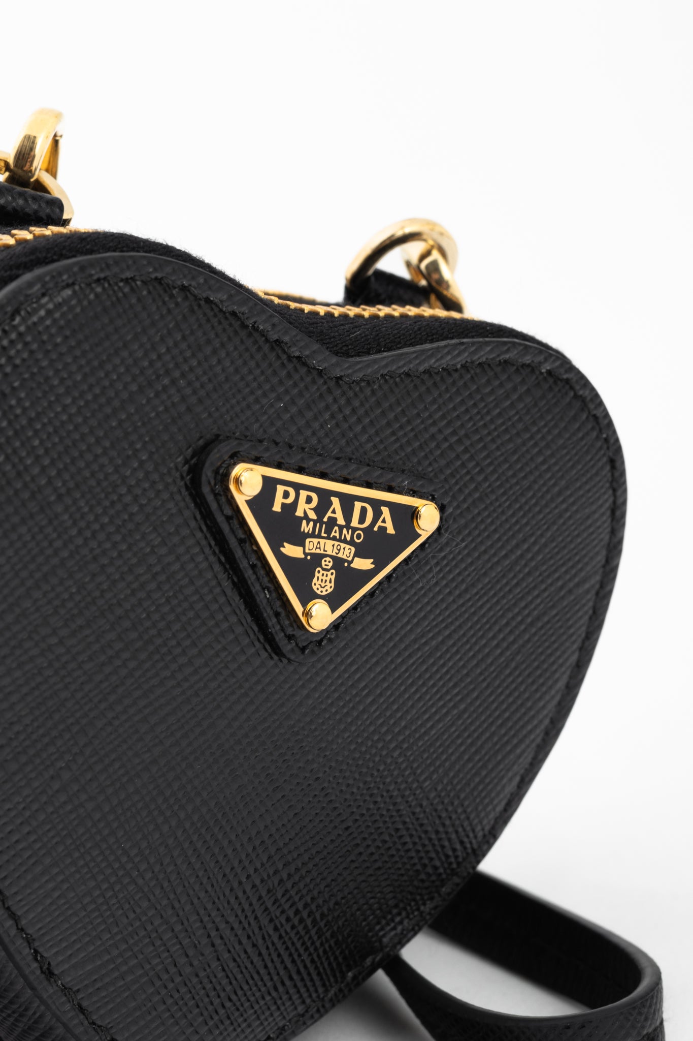 Prada Nero Saffiano Leather Mini Heart Pouch