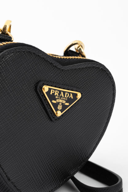 Prada Nero Saffiano Leather Mini Heart Pouch