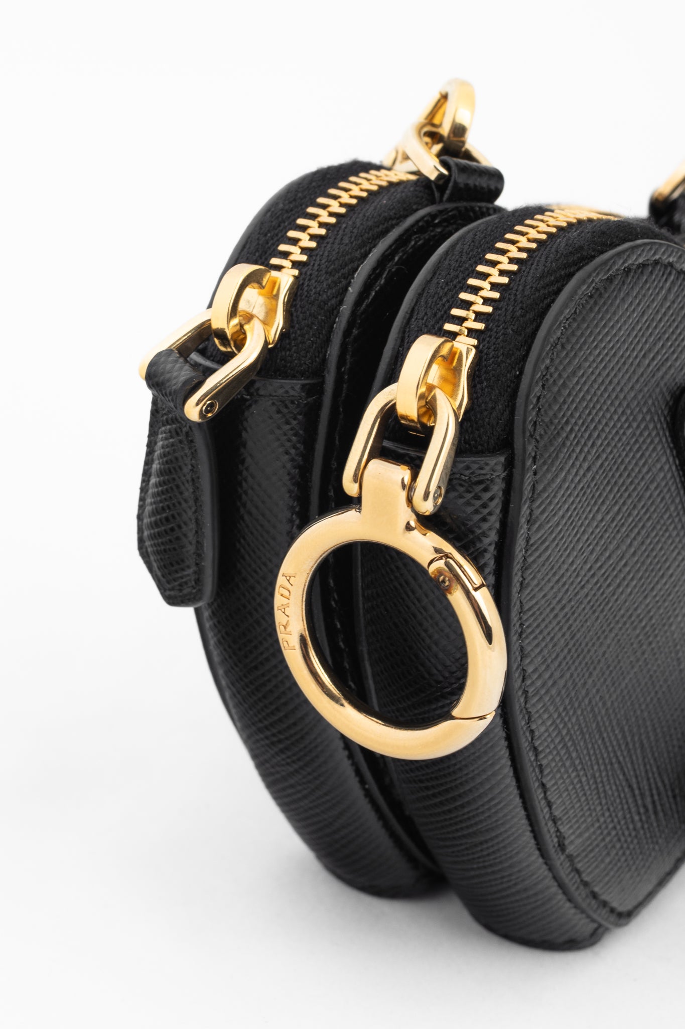 Prada Nero Saffiano Leather Mini Heart Pouch