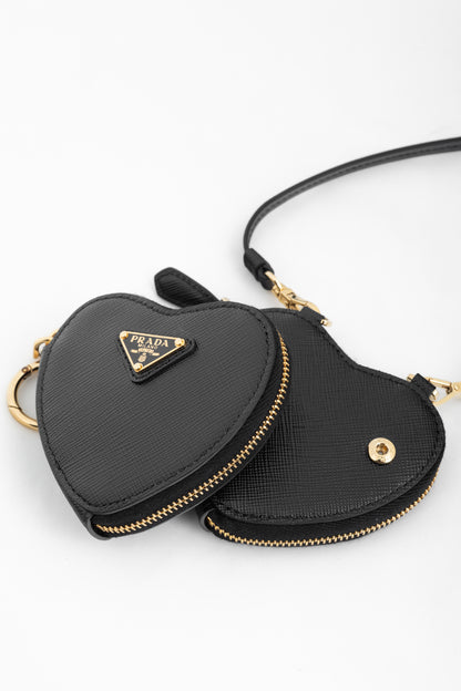 Prada Nero Saffiano Leather Mini Heart Pouch