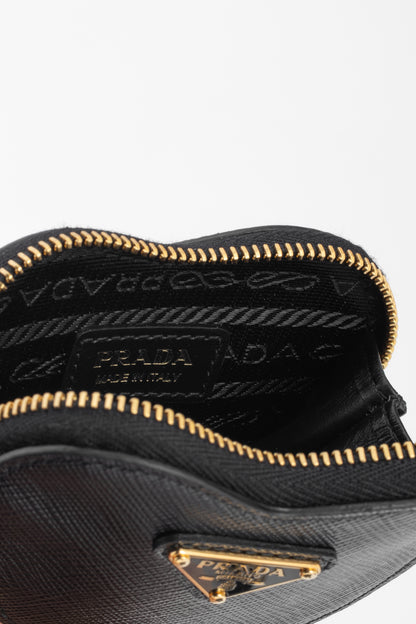 Prada Nero Saffiano Leather Mini Heart Pouch
