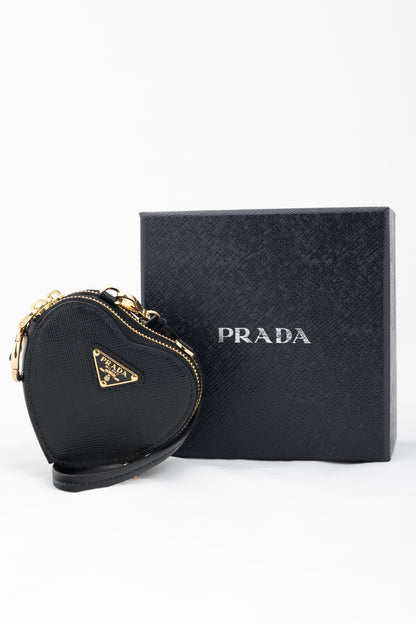 Prada Nero Saffiano Leather Mini Heart Pouch