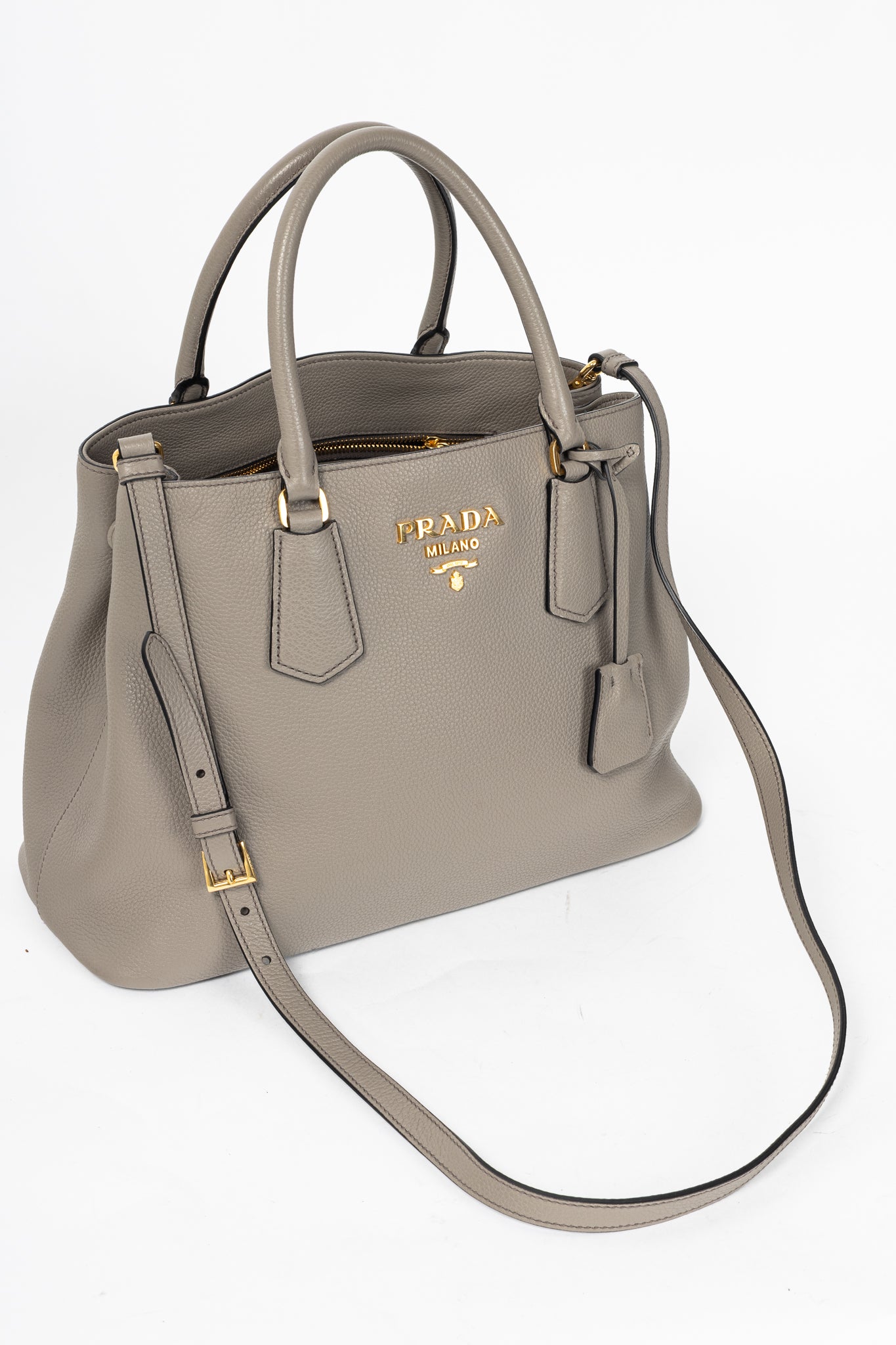 Prada Argilla Vitello Phenix Leather 2-Way Tote