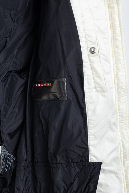 Prada Cream Nylon Embroidered-Logo Quilted Down Puffer