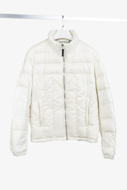 Prada Cream Nylon Embroidered-Logo Quilted Down Puffer
