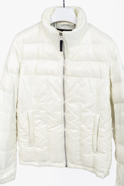 Prada Cream Nylon Embroidered-Logo Quilted Down Puffer