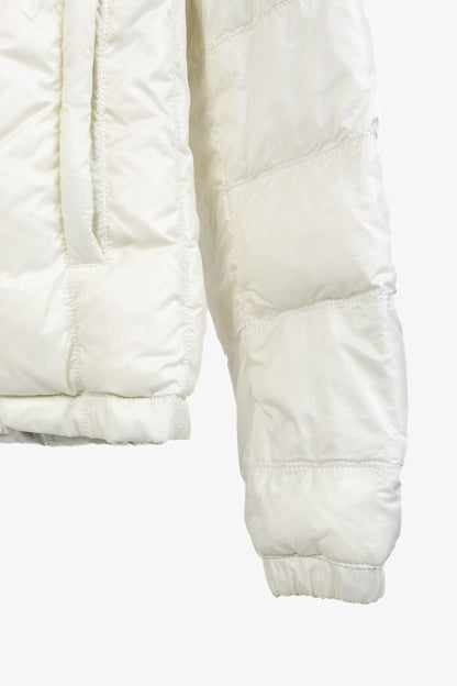 Prada Cream Nylon Embroidered-Logo Quilted Down Puffer