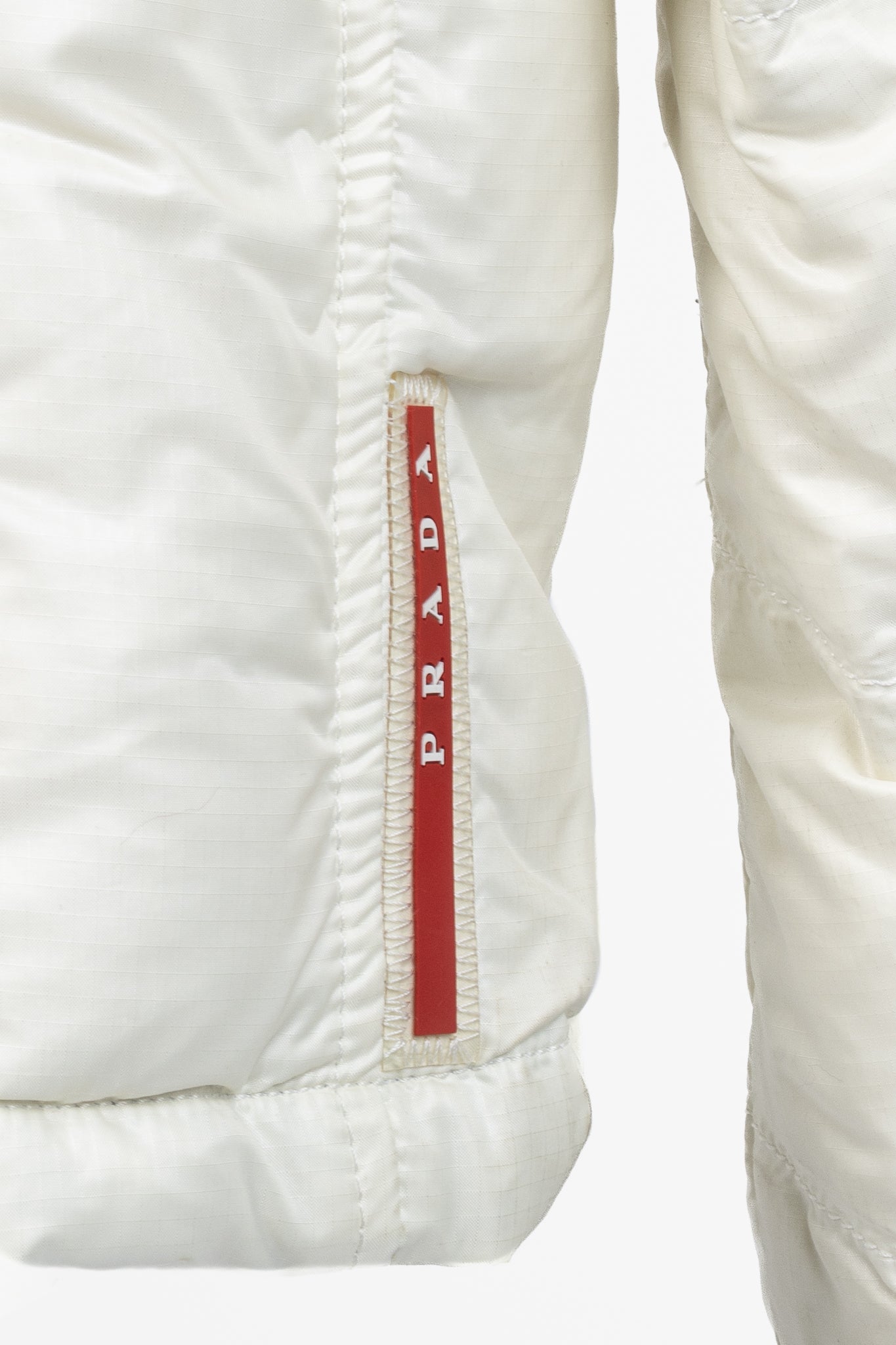 Prada Cream Nylon Embroidered-Logo Quilted Down Puffer