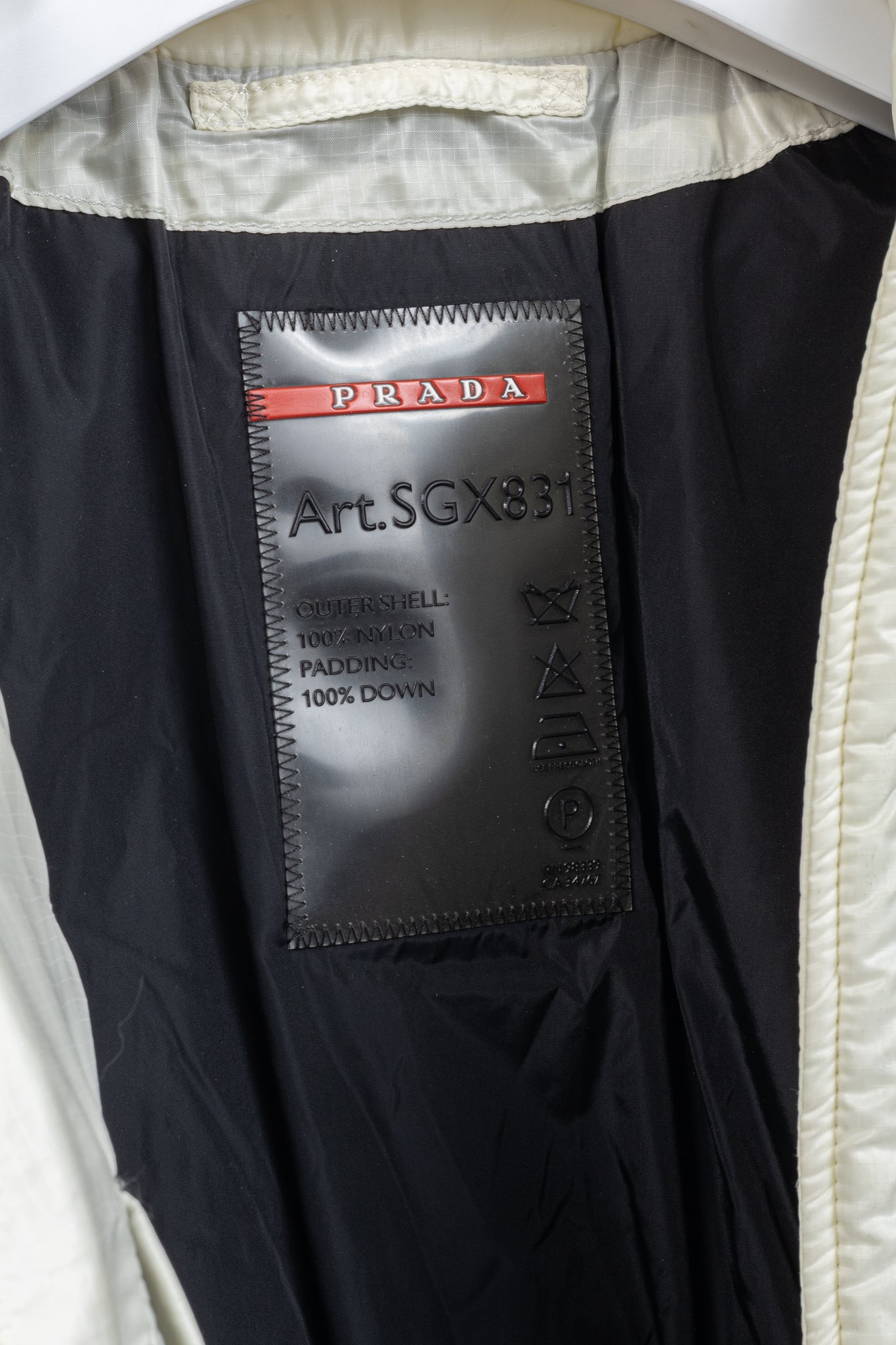 Prada Cream Nylon Embroidered-Logo Quilted Down Puffer