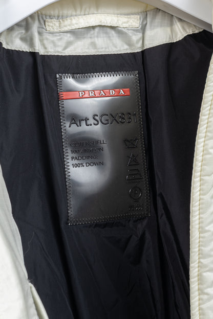 Prada Cream Nylon Embroidered-Logo Quilted Down Puffer