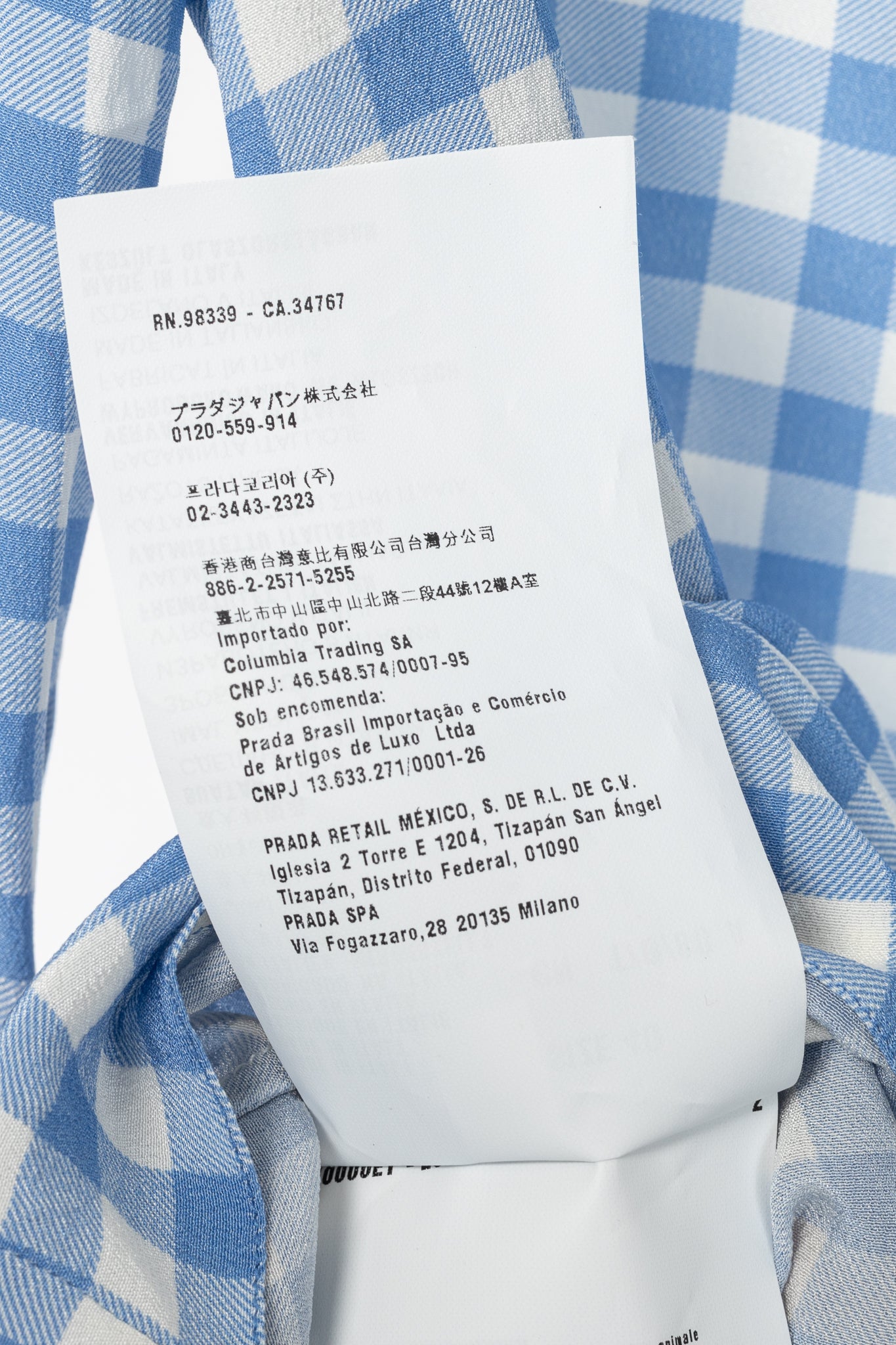 Prada AW13 Blue Gingham Silk Crepe Blouse