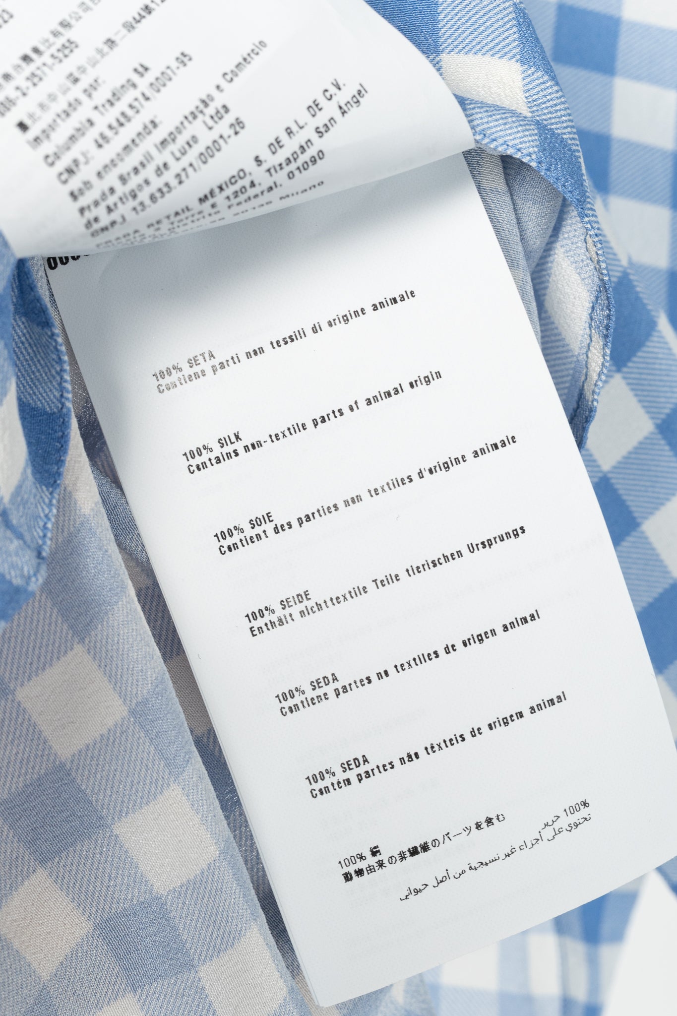 Prada AW13 Blue Gingham Silk Crepe Blouse