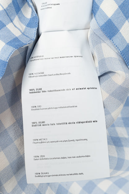 Prada AW13 Blue Gingham Silk Crepe Blouse