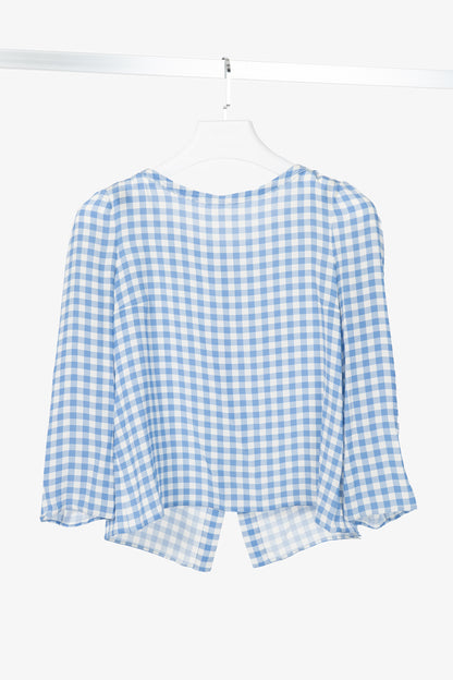 Prada AW13 Blue Gingham Silk Crepe Blouse