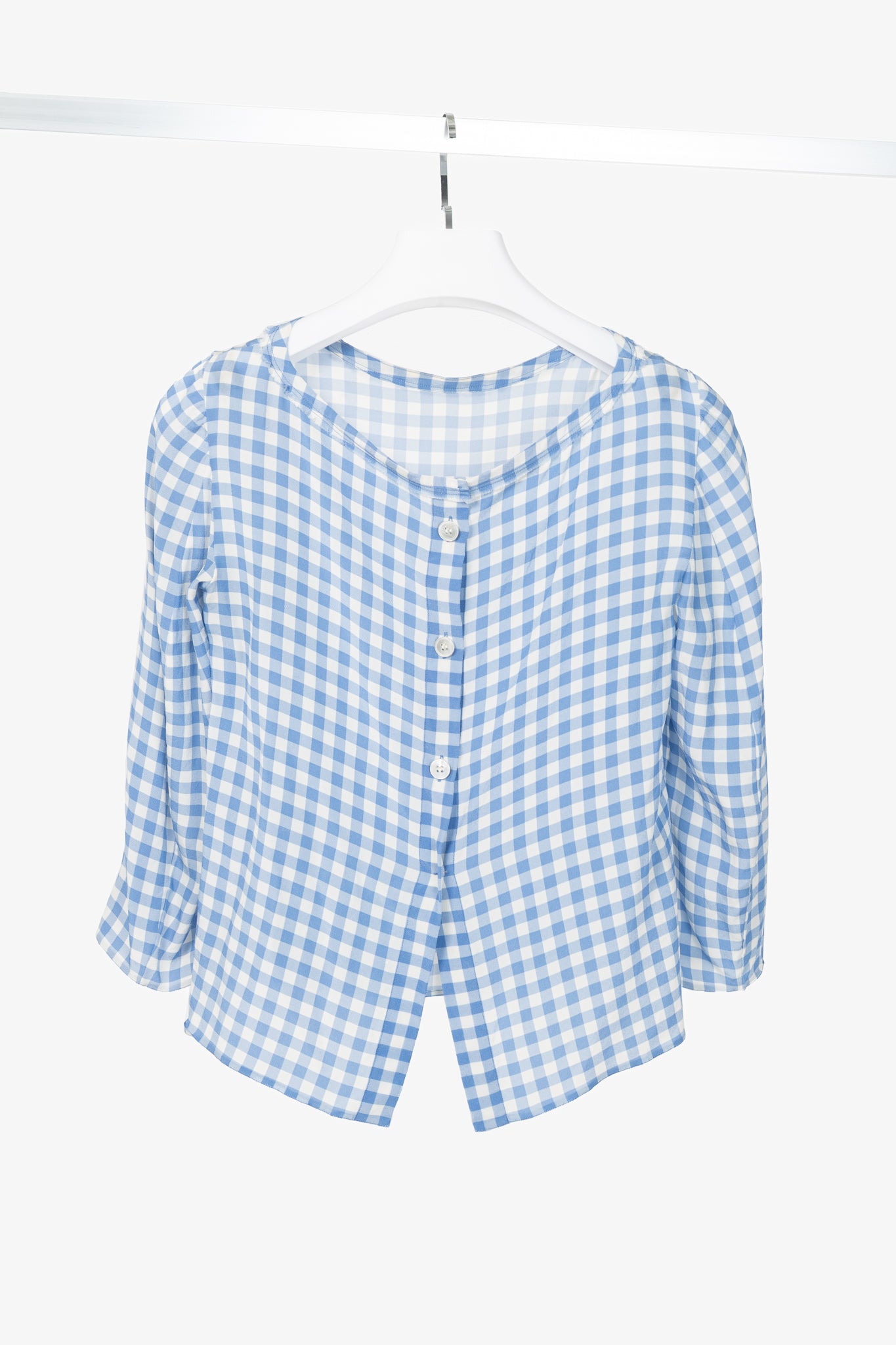 Prada AW13 Blue Gingham Silk Crepe Blouse