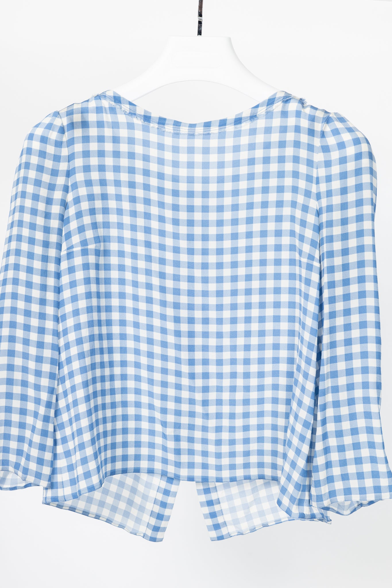 Prada AW13 Blue Gingham Silk Crepe Blouse