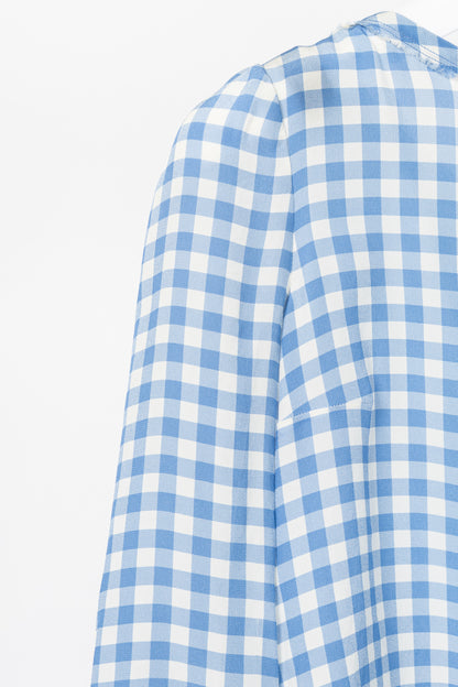 Prada AW13 Blue Gingham Silk Crepe Blouse