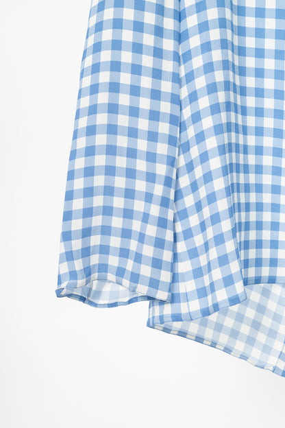 Prada AW13 Blue Gingham Silk Crepe Blouse
