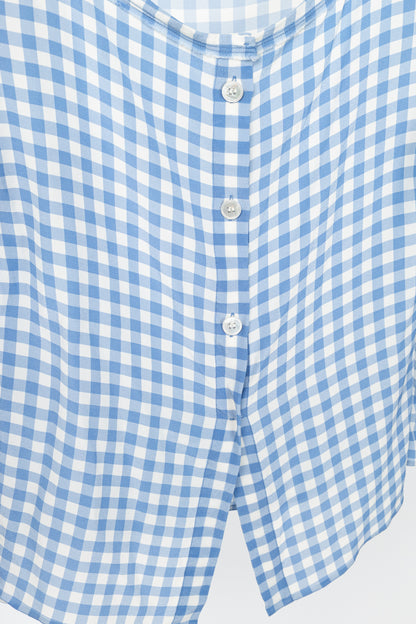 Prada AW13 Blue Gingham Silk Crepe Blouse