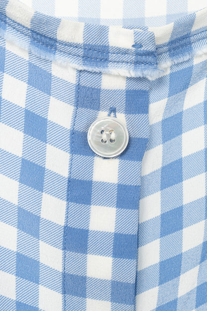 Prada AW13 Blue Gingham Silk Crepe Blouse