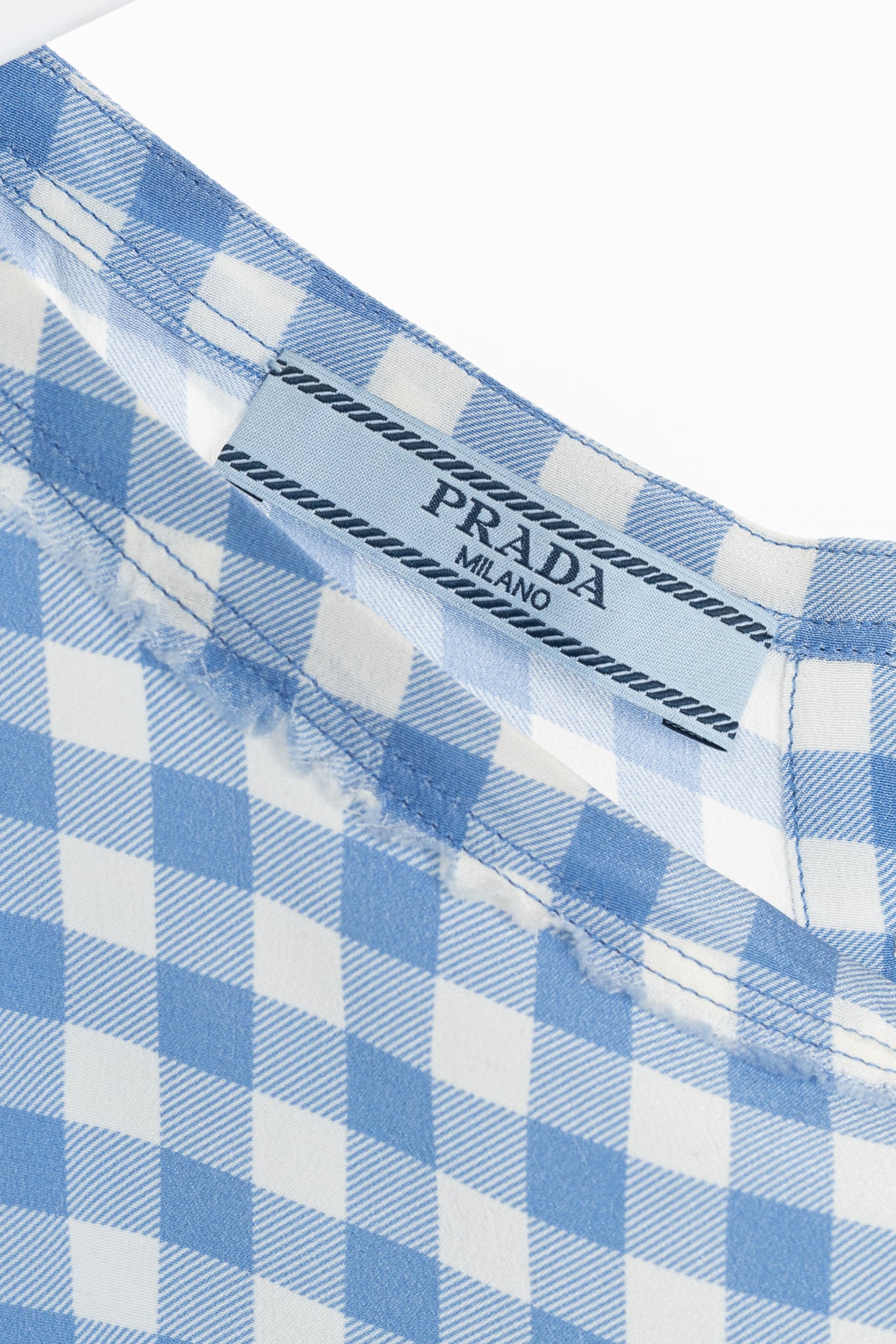 Prada AW13 Blue Gingham Silk Crepe Blouse
