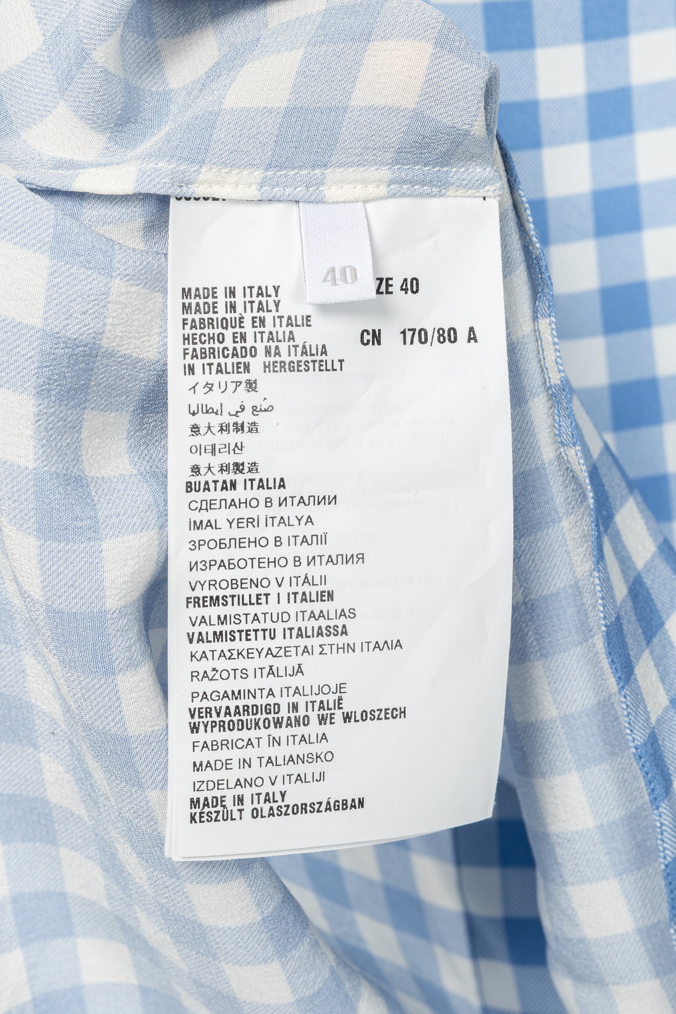 Prada AW13 Blue Gingham Silk Crepe Blouse