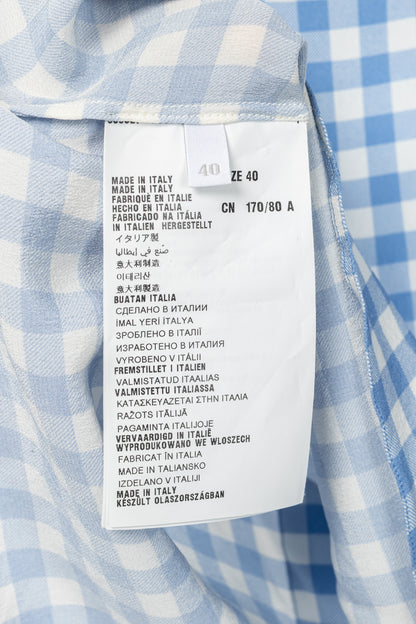 Prada AW13 Blue Gingham Silk Crepe Blouse