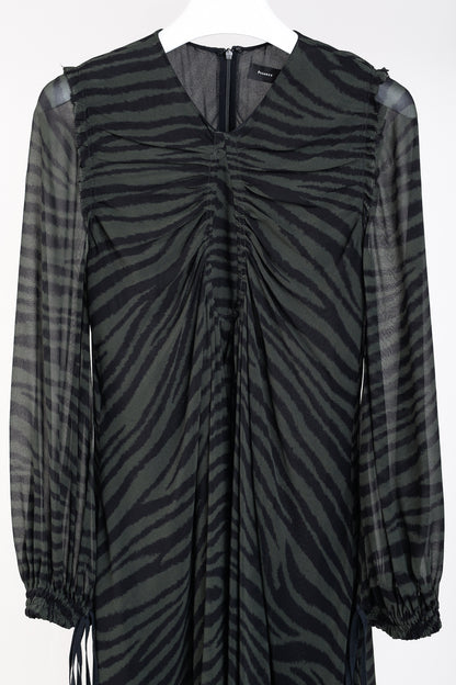 Proenza Schouler Green & Black Zebra Silk Long-Sleeve Dress