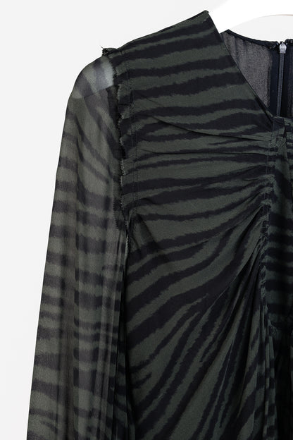 Proenza Schouler Green & Black Zebra Silk Long-Sleeve Dress