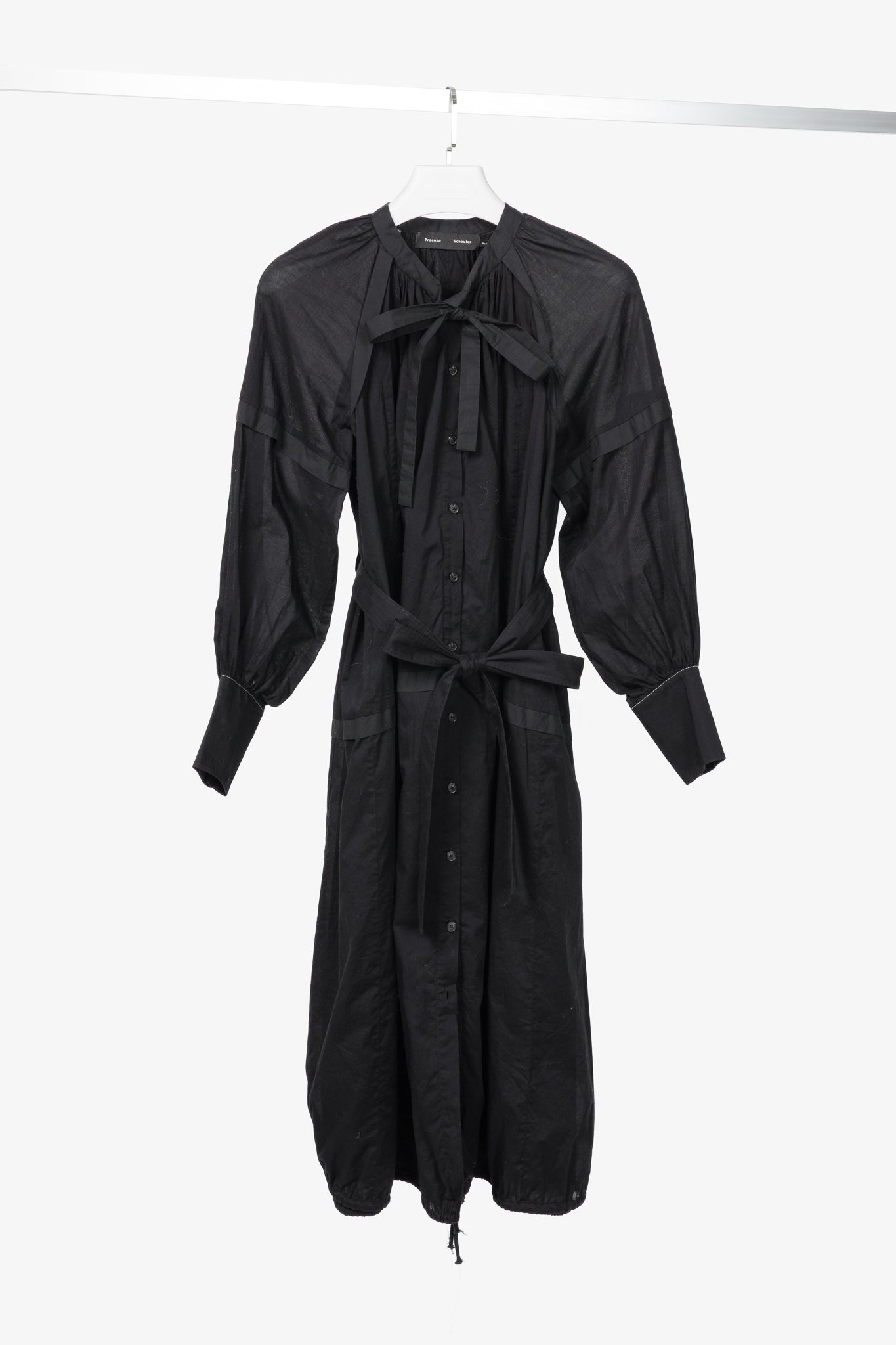 Proenza Schouler Black Poplin Buttoned Waist-Tie Midi Dress