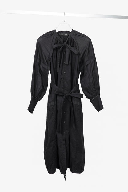 Proenza Schouler Black Poplin Buttoned Waist-Tie Midi Dress