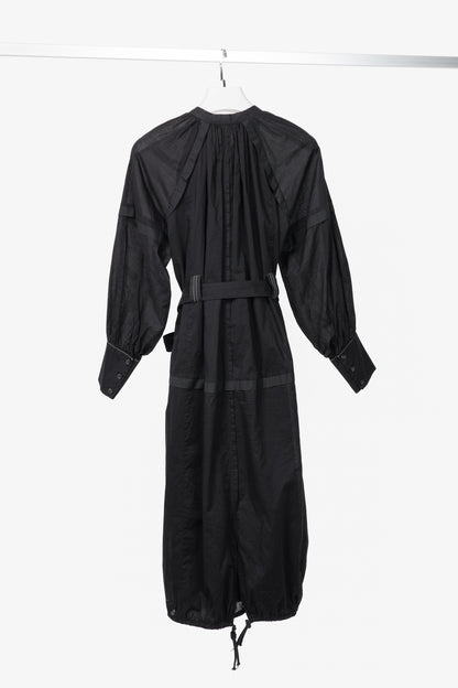 Proenza Schouler Black Poplin Buttoned Waist-Tie Midi Dress