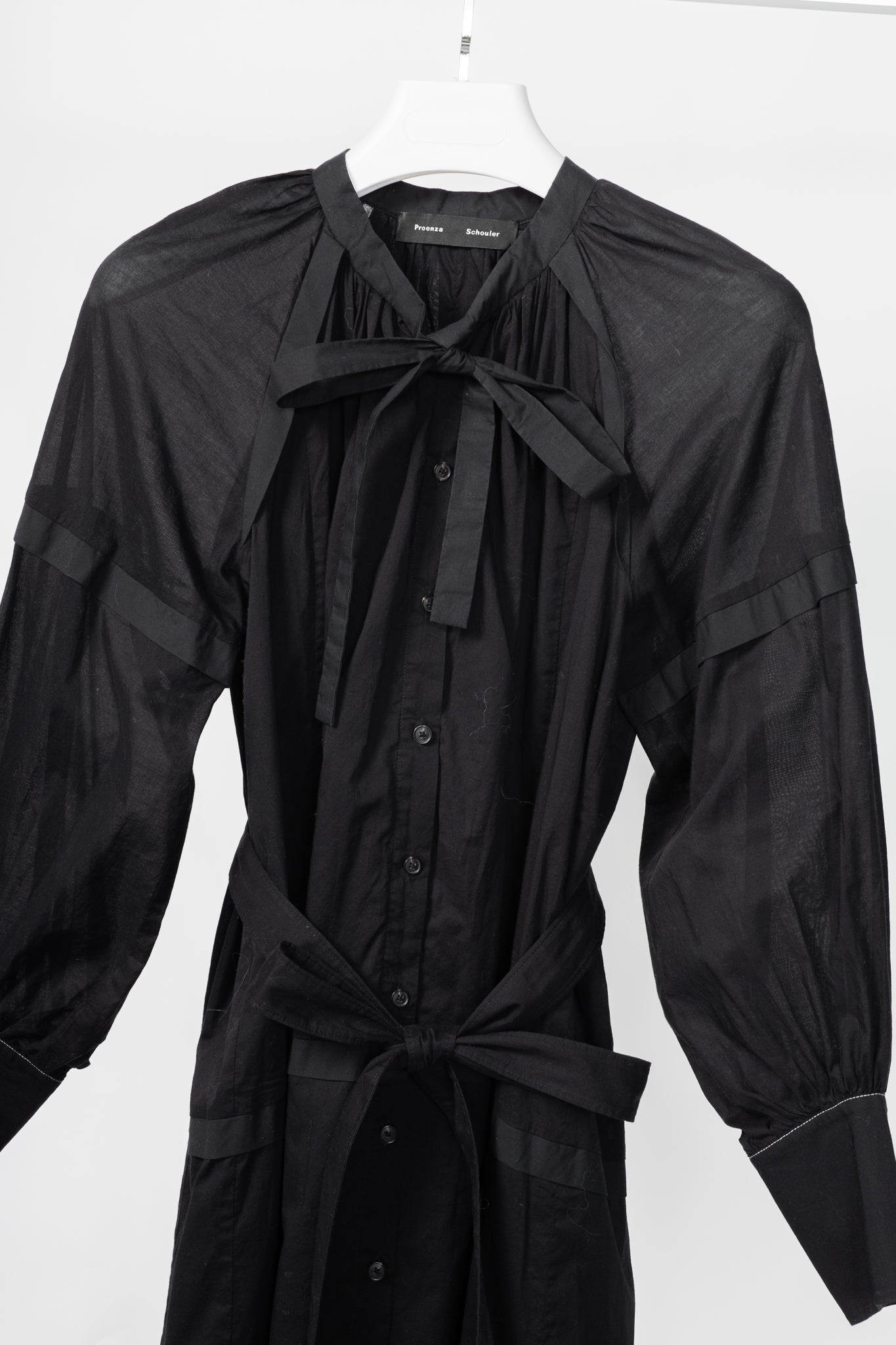 Proenza Schouler Black Poplin Buttoned Waist-Tie Midi Dress