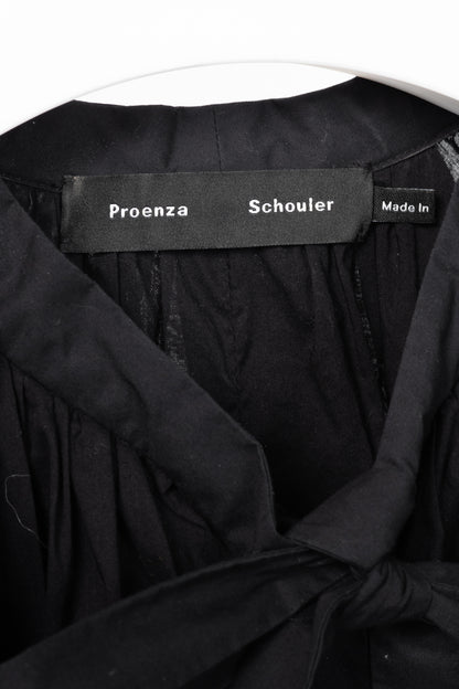 Proenza Schouler Black Poplin Buttoned Waist-Tie Midi Dress