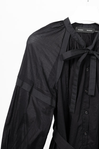Proenza Schouler Black Poplin Buttoned Waist-Tie Midi Dress