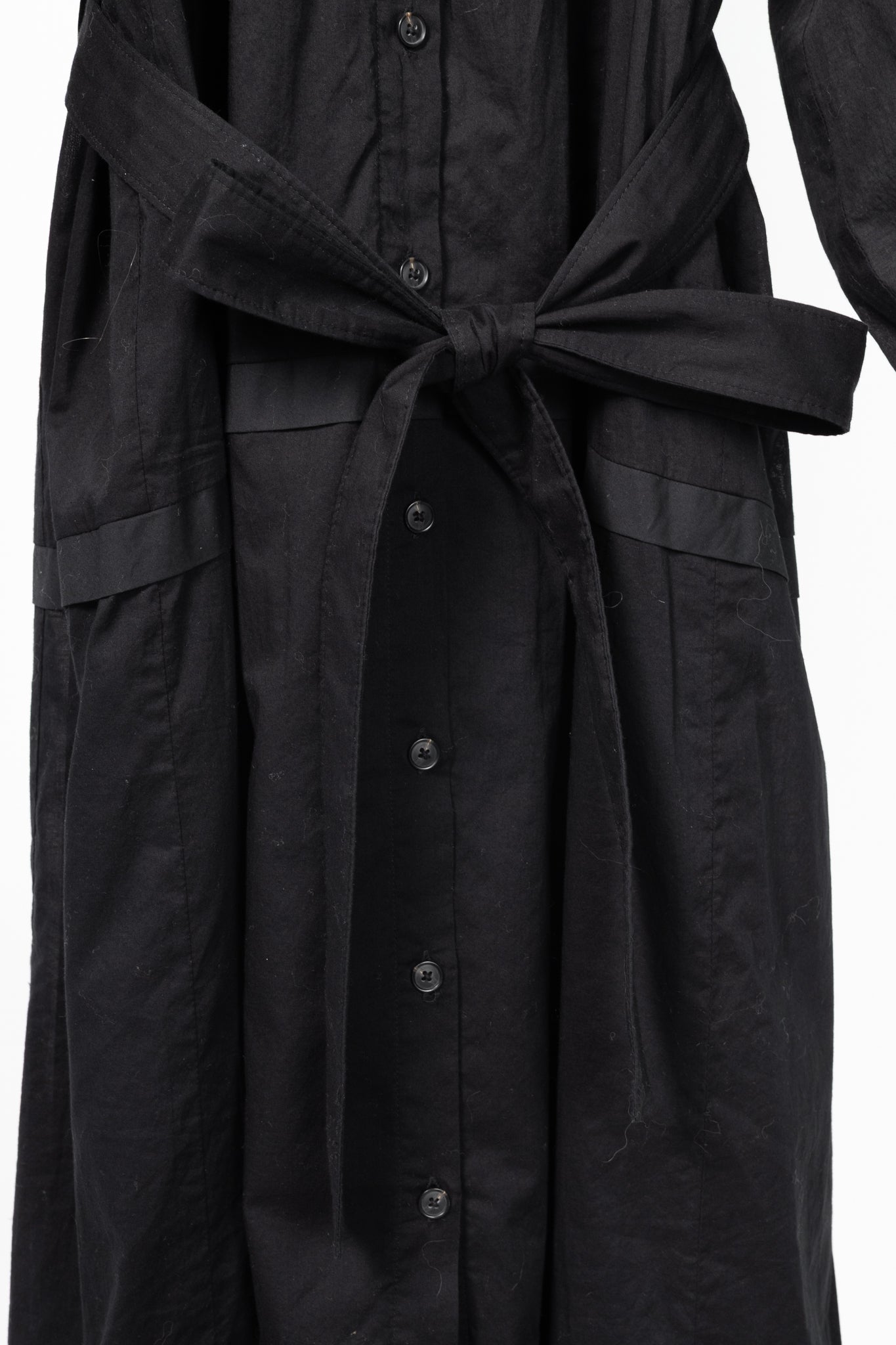 Proenza Schouler Black Poplin Buttoned Waist-Tie Midi Dress