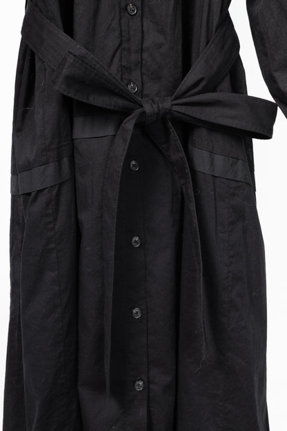 Proenza Schouler Black Poplin Buttoned Waist-Tie Midi Dress