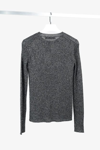 Proenza Schouler White Label Black & Silver Lurex Ribbed-Knit Sweater