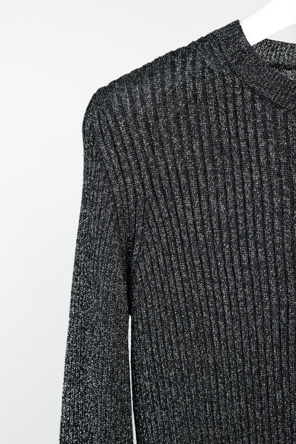 Proenza Schouler White Label Black & Silver Lurex Ribbed-Knit Sweater