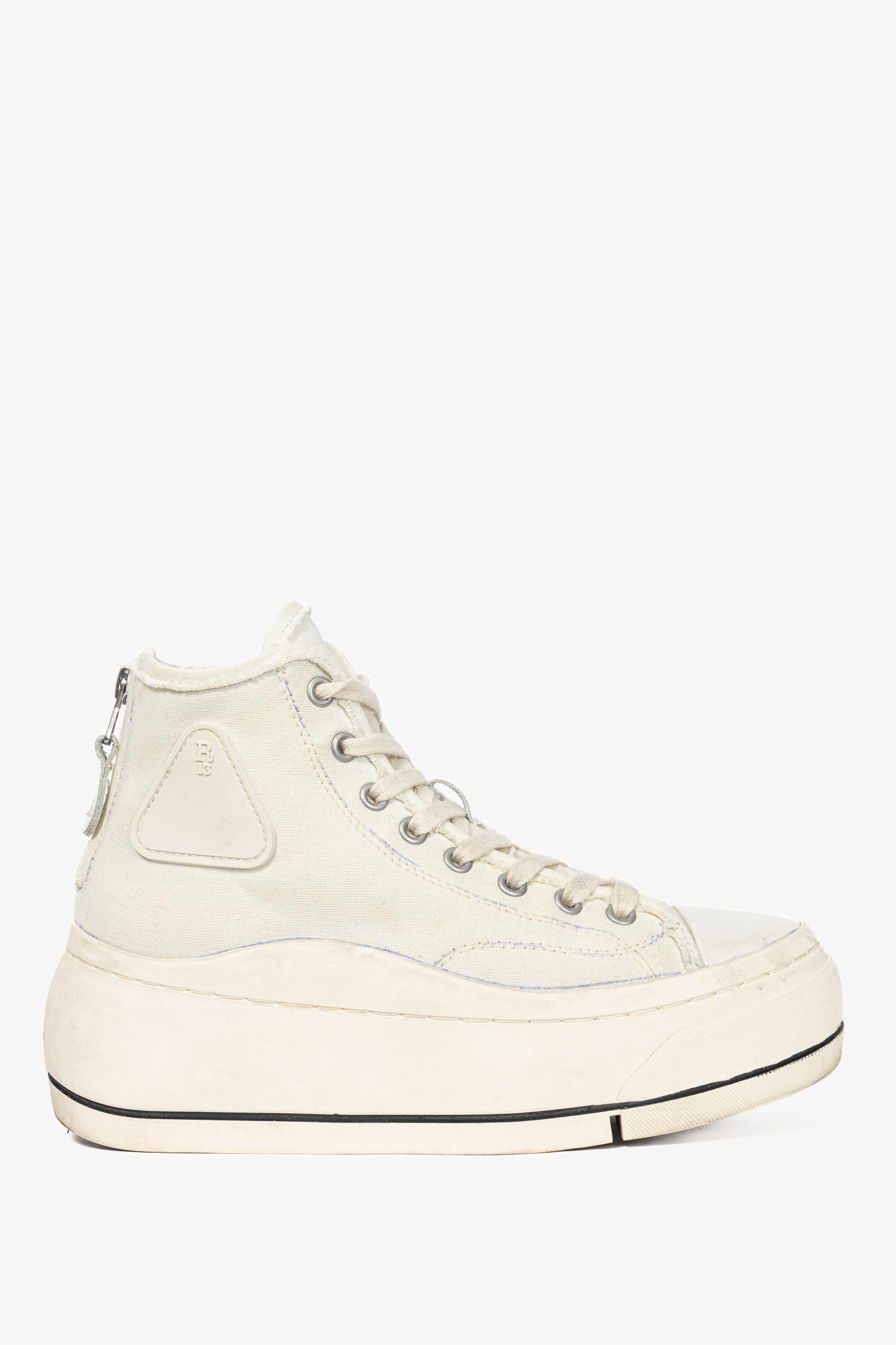 R13 Kurt Ecru Canvas Lace-Up Platform High-Top Sneakers