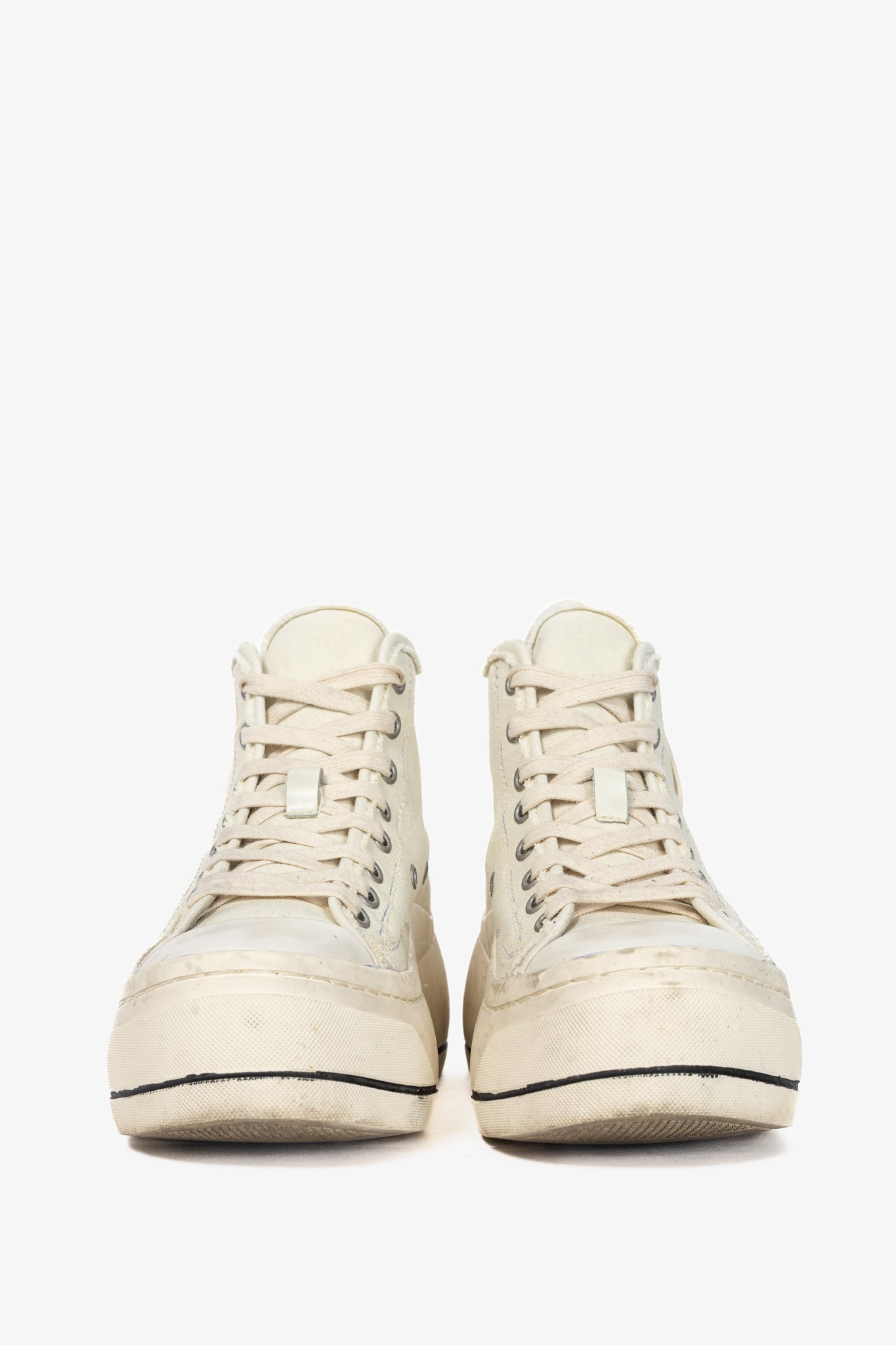 R13 Kurt Ecru Canvas Lace-Up Platform High-Top Sneakers
