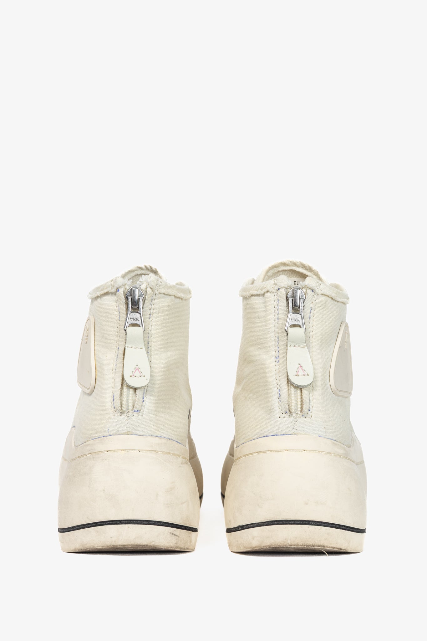 R13 Kurt Ecru Canvas Lace-Up Platform High-Top Sneakers