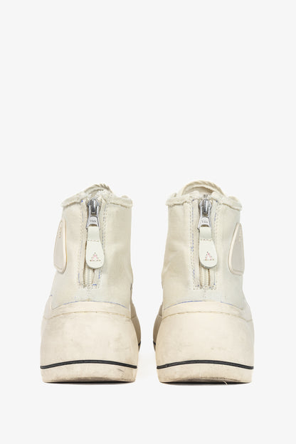 R13 Kurt Ecru Canvas Lace-Up Platform High-Top Sneakers