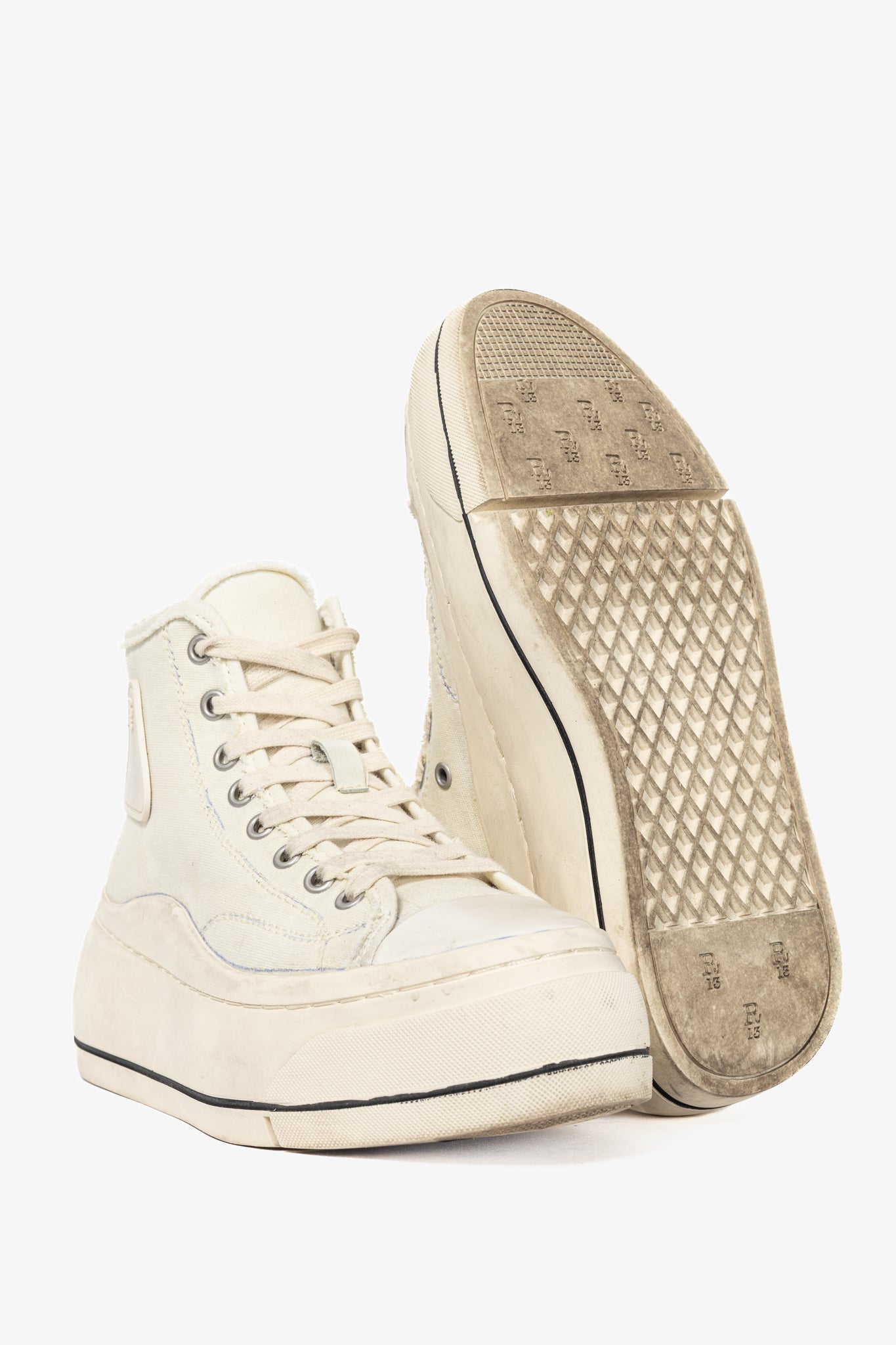 R13 Kurt Ecru Canvas Lace-Up Platform High-Top Sneakers