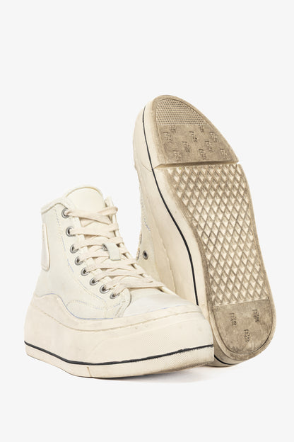 R13 Kurt Ecru Canvas Lace-Up Platform High-Top Sneakers